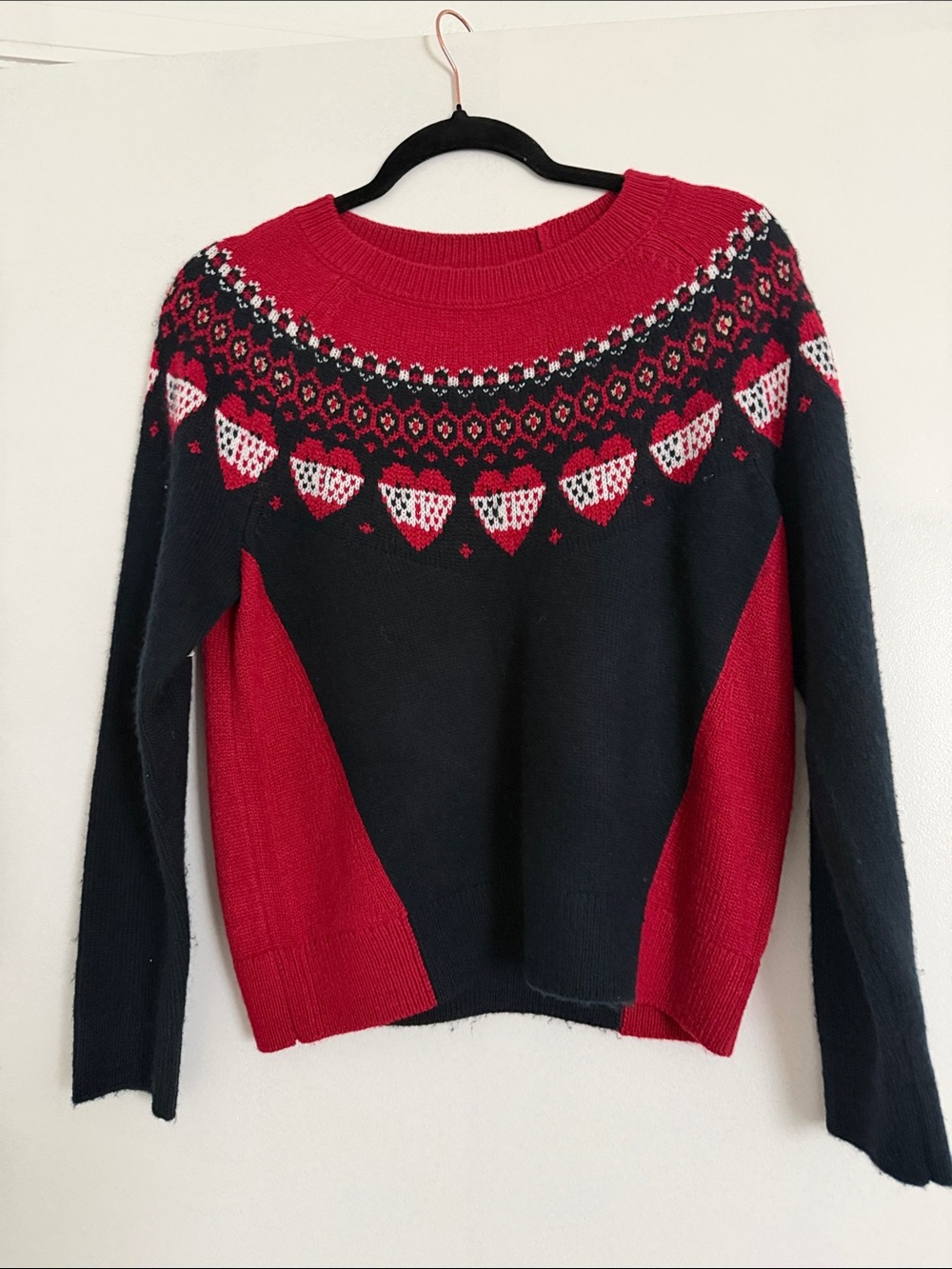 Tommy Hilfiger Red and Black Fair Isle Crewneck Sweater